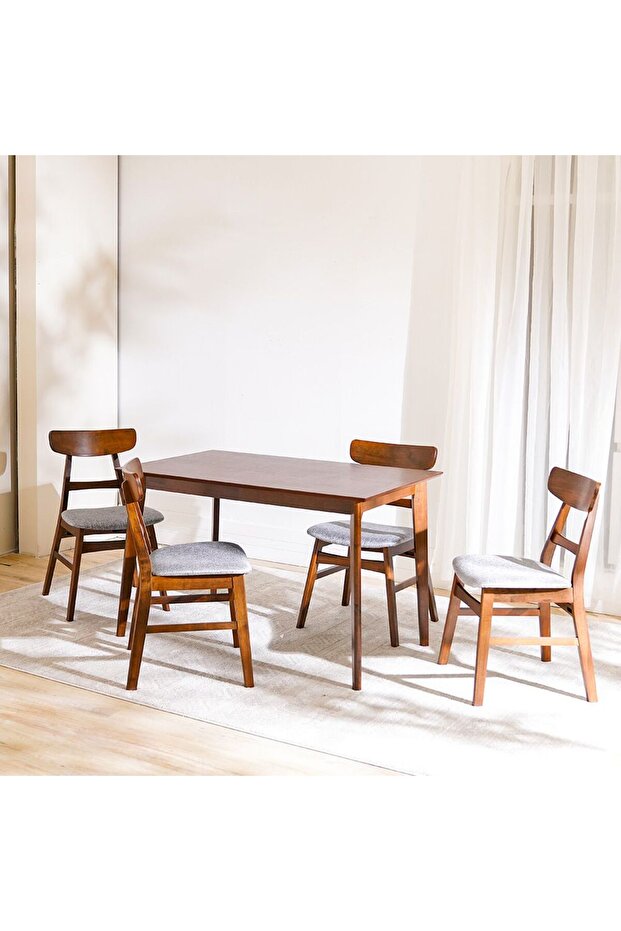 Balfour 1+4-Seater Dining Set - Solid Wood Walnut Finish with Cushioned Chairs & 2-Year Warranty