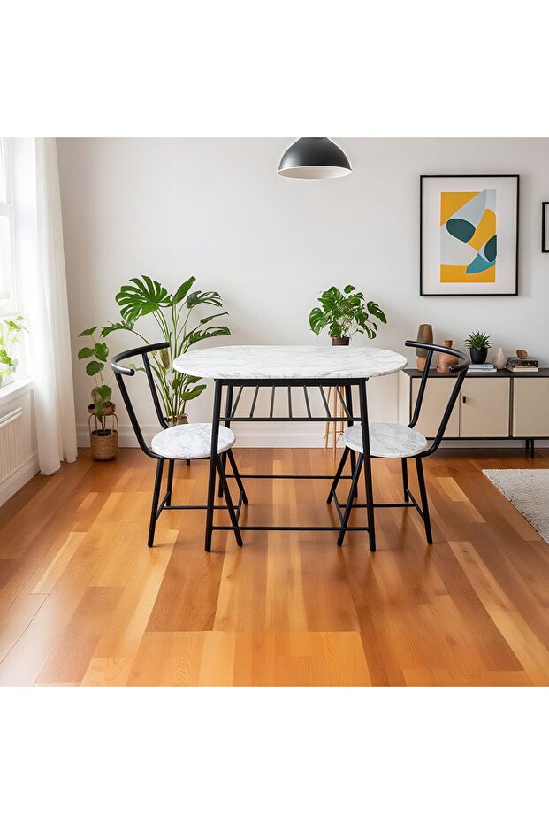 Alyaz 1+2 Dining Set - Modern White/Black Engineered Wood Table & 2 Chairs, 2-Year Warranty