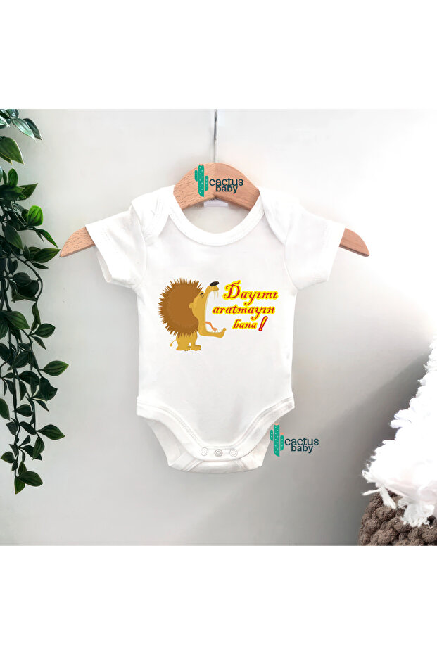 Amca Dede Abi̇ Dayi Yazili Aslan Baby Bodysuit 100% Cotton