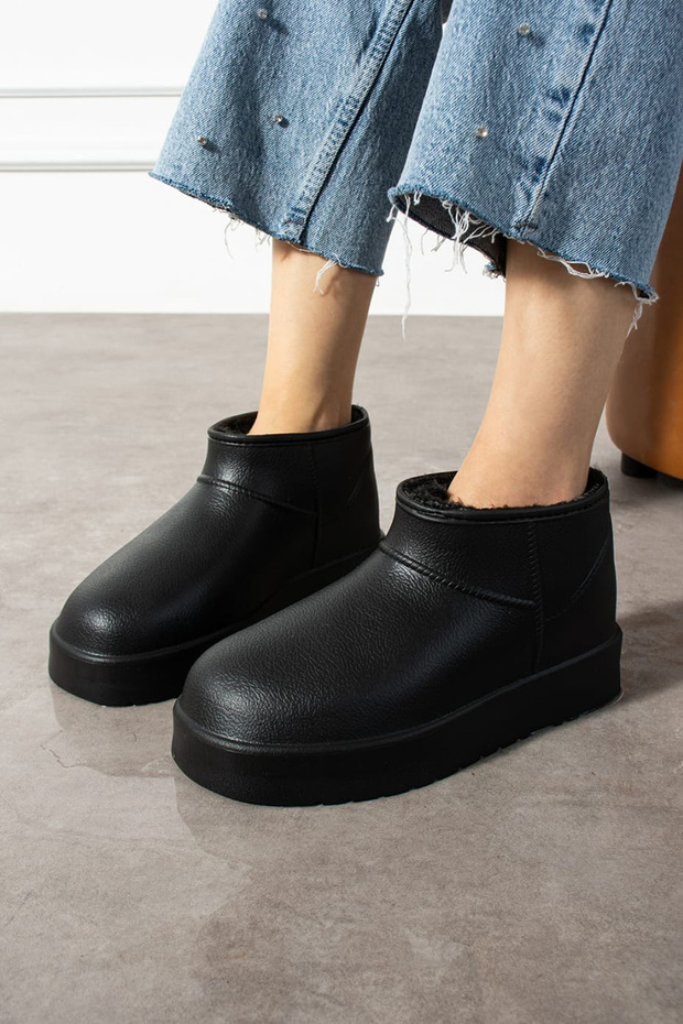 Women's Black Eva Waterproof Fur Lined Daily Boots Thick Sole Ankle Warm Comfortable Stylish Bootie