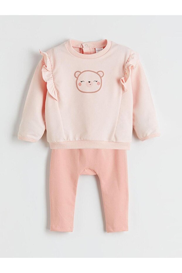 Printed Baby Girl Sweatshirt and Pants 2-Piece Set (W5)