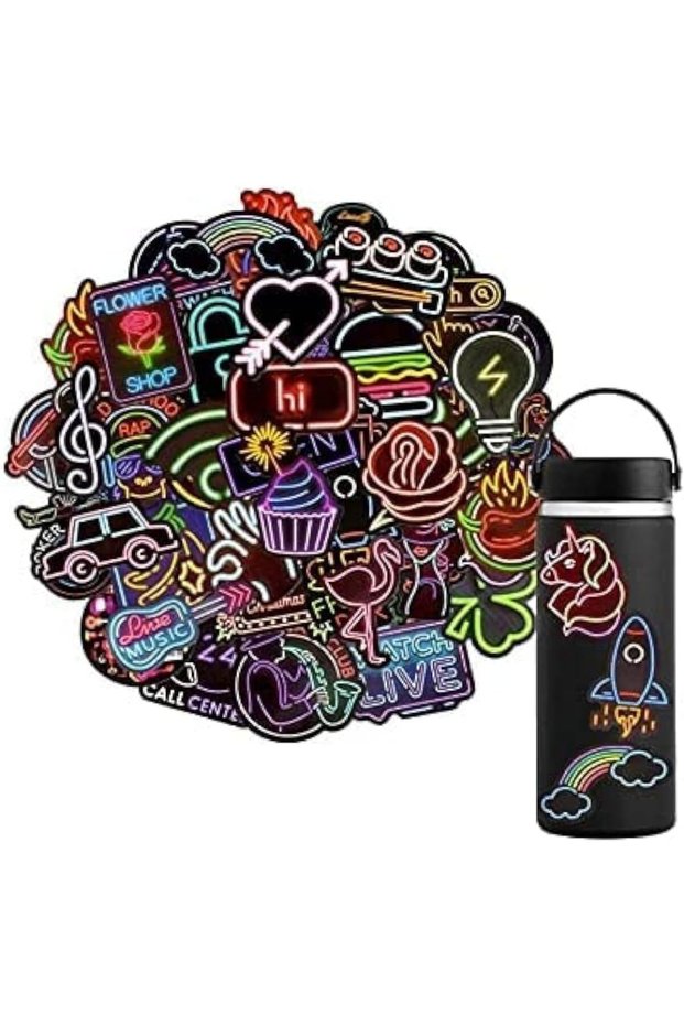 Waterproof Vinyl Stickers Pack for Laptop Water Bottle Party Supplies(50Pcs Neon Style)