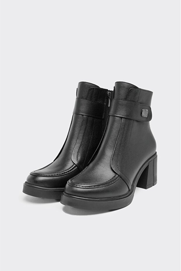 Hakiki Deri Kalın Topuklu Kadın Bot - 2