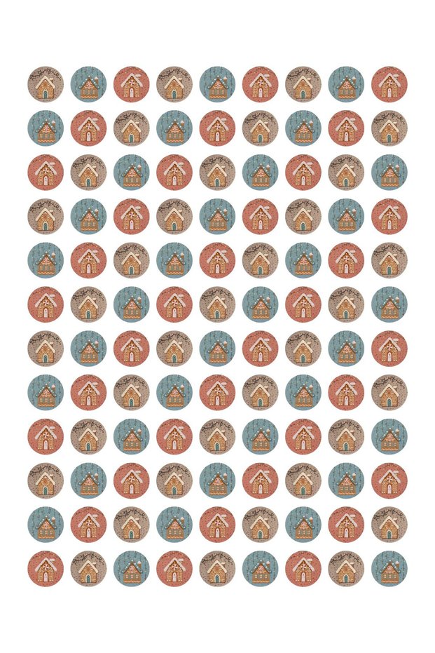 New Year's Gingerbread House Sticker Set, New Year's Gift Package and Gift Tag, 108 Pieces, 33X33 mm