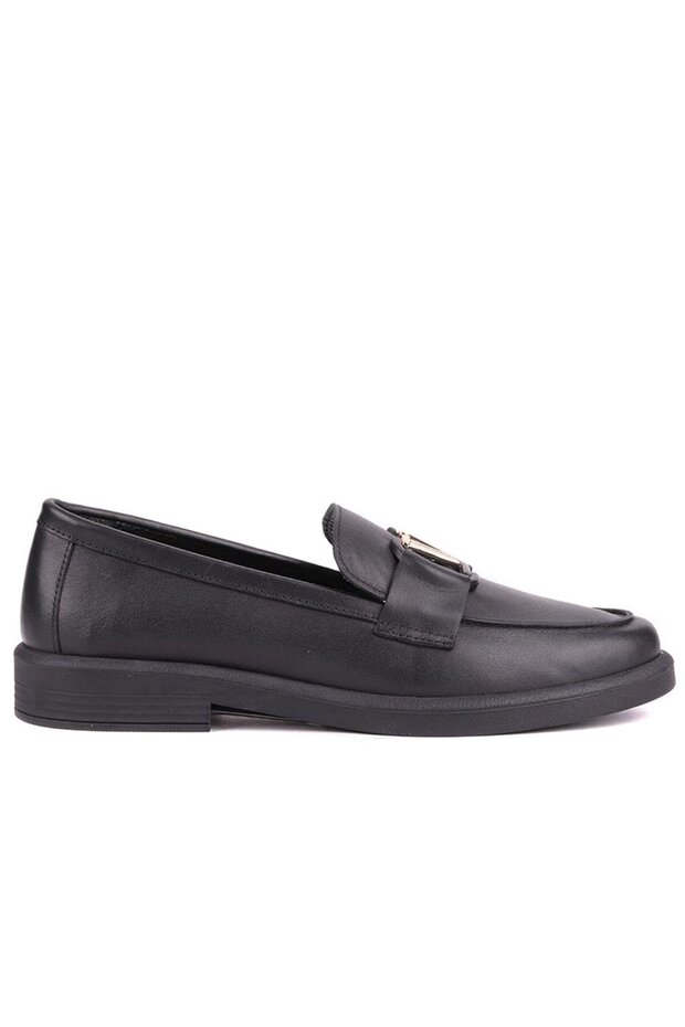 - Black Color Genuine Leather Laceless Women's Casual Shoes 261-25By042121V