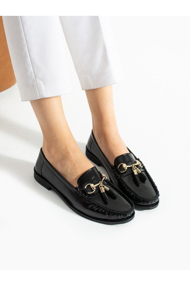 Grove Black Buckle Detail Women's Loafer
