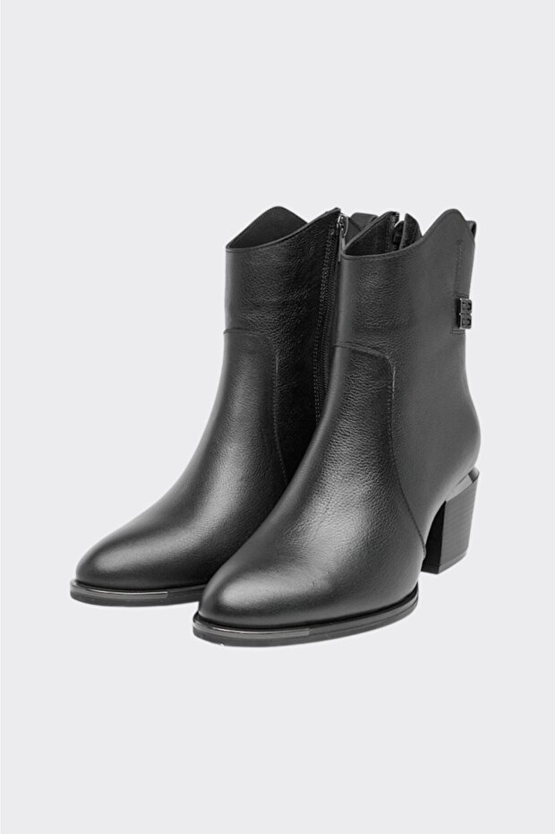 Fermuarlı Hakiki Deri Kadın Bot - 2