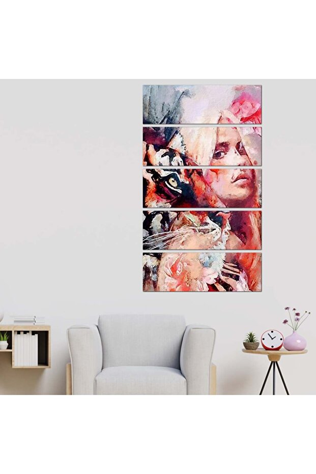 Wall panel - Woman and Tiger - 30044 - Divided into five equal pieces