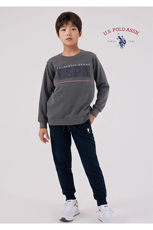 Boy's Printed Detailed Cotton Anthracite Tracksuit Set L1.Usp.220.9.001