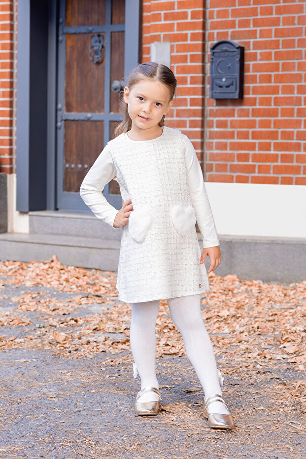 Plush Heart Detailed Glitter Boucle Jile Tshirt Set