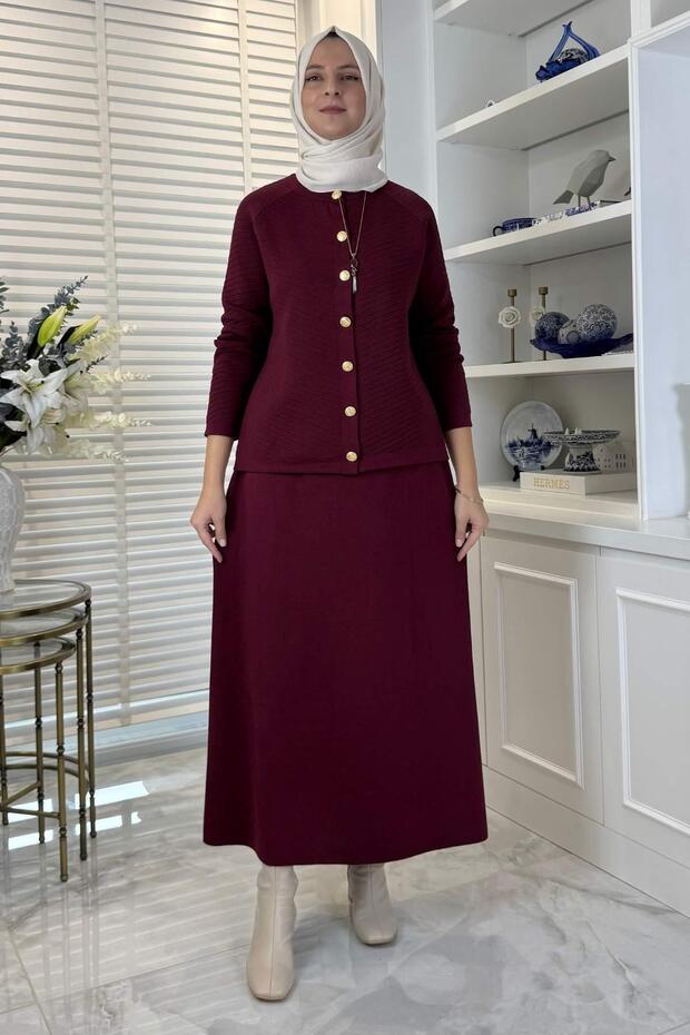 Melis Çelik Örme Triko Takım Bordo - 6