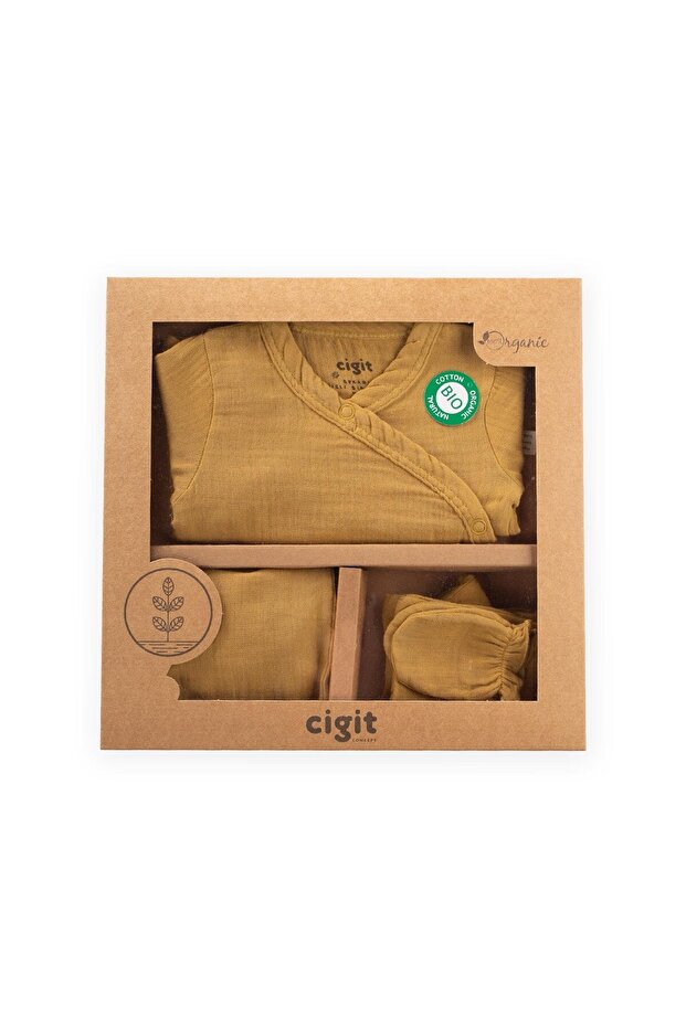 Organic Muslin Hospital Release Baby Set 0-3 Months Mustard Yellow