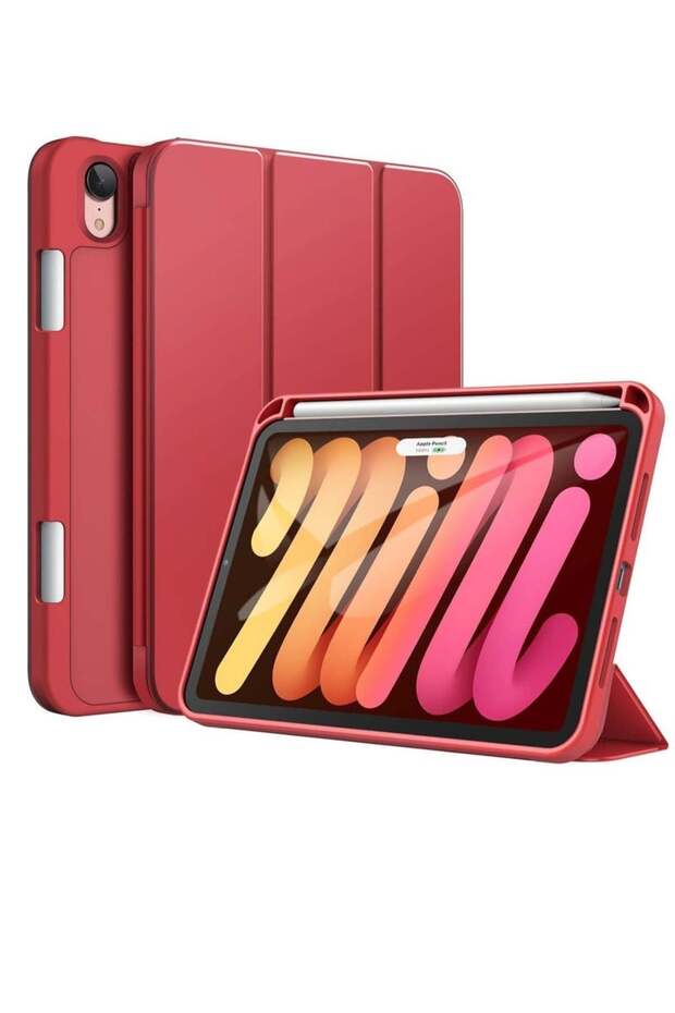 SmartGrist NEW Smart Case with Pencil Holder for iPad Mini 7 – Trifold Stand, Soft TPU Back, Auto