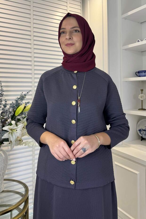 Melis Çelik Örme Triko Takım Antrasit - 2