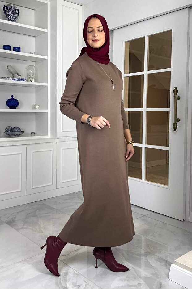 Öykü Çelik Örme Triko Elbise Sütlü Kahve - 6