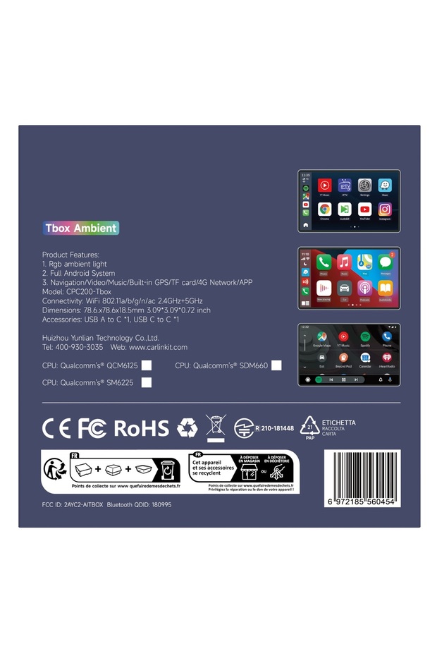 Carlinkit TBox Ambient LED Android 13.0 - 4G/64G Wireless Apple Carplay Android Auto / SIM SD Card - 11