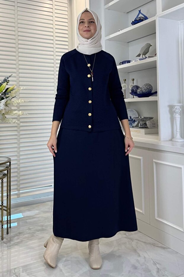 Melis Çelik Örme Triko Takım Lacivert - 1