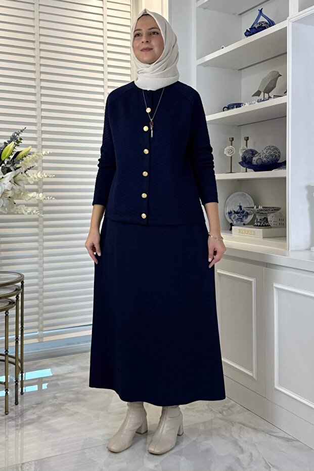 Melis Çelik Örme Triko Takım Lacivert - 4