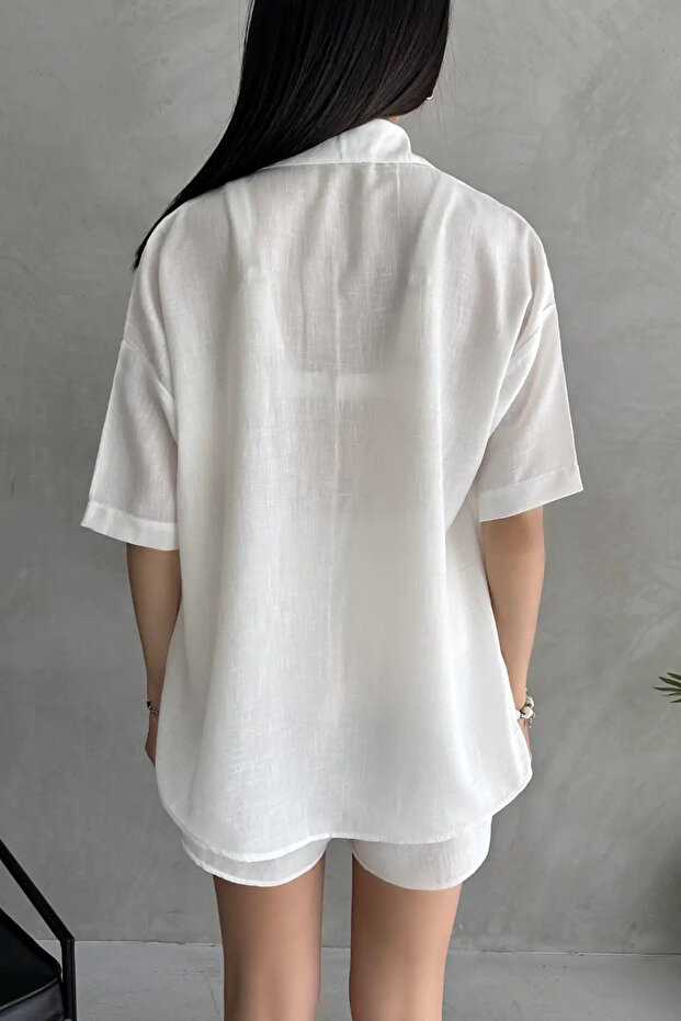 Kısa Kol Gömlek Ve Şort Alt-Üst Takım Aerobin Keten - 5