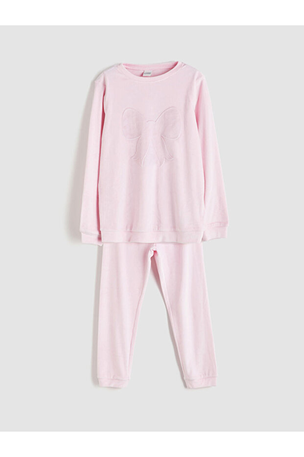 Rmz Gi̇yi̇m Farkiyla Zero Roba Collar Velvet Girls' Pajama Set