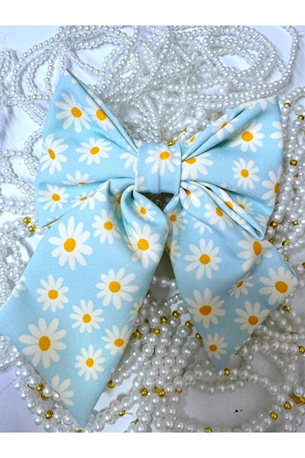Daisy Patterned Crepe Fabric Luxury Automatic Bow Women's Buckle