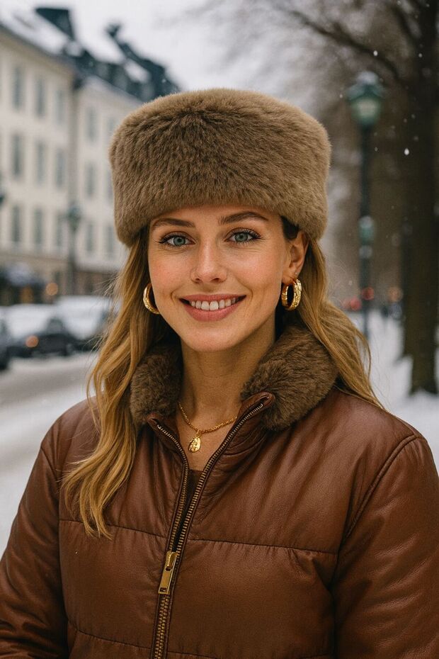 Coffee Russian Style Faux Fur Plush Kalpak Women Hat