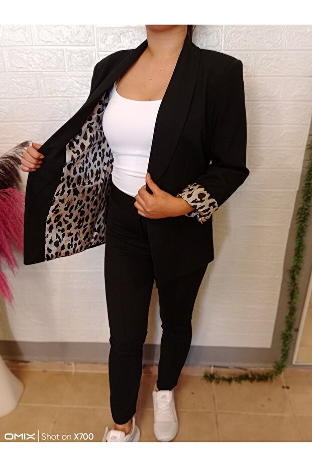 Kolu leoparlı blazer ceket - 2
