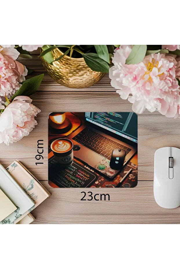 لوحة ماوس مكتبية محسنة - بجانب القهوة - لوحة ماوس مطبوعة مستطيلة الشكل مقاس 19 × 23 سم 2 مم