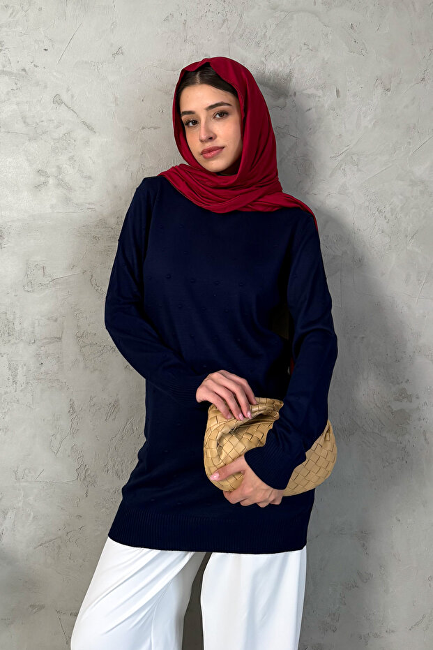 تونيك تريكو بياقة دائرية منقوشة للنساء 5211