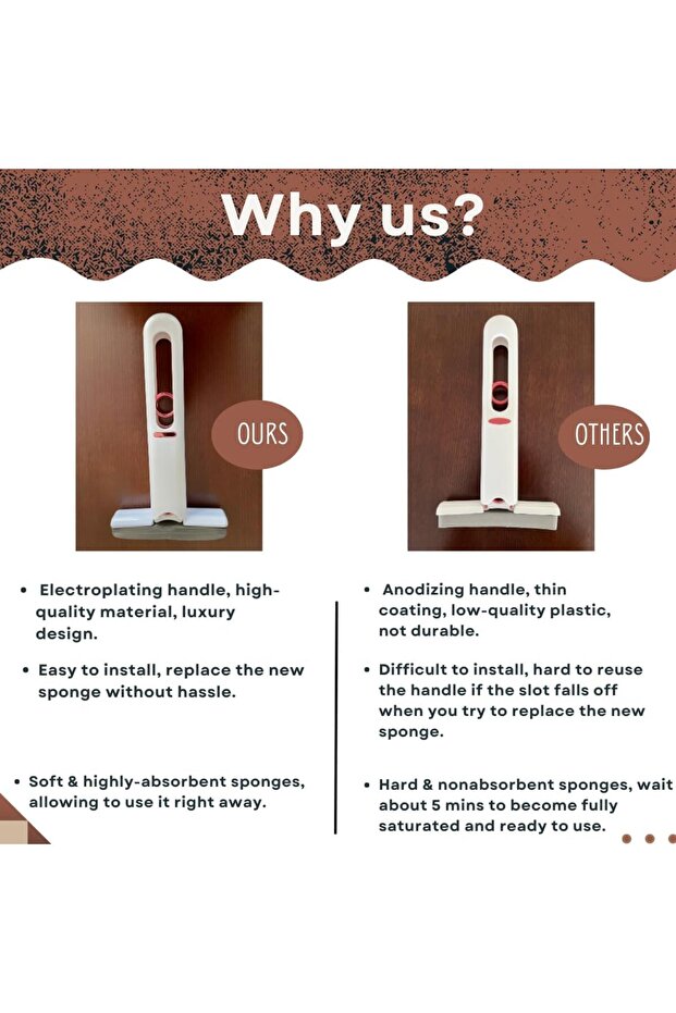 ممسحة صغيرة | ذاتية الضغط، محمولة، إسفنجة بولي يوريثان عالية الامتصاص، للمساحات الصغيرة - 4