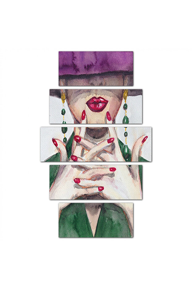لوحه جداريه - رسمه لإمرأه بقبعه - م1554 - مقسمه خمسة قطع متدرجه - 1