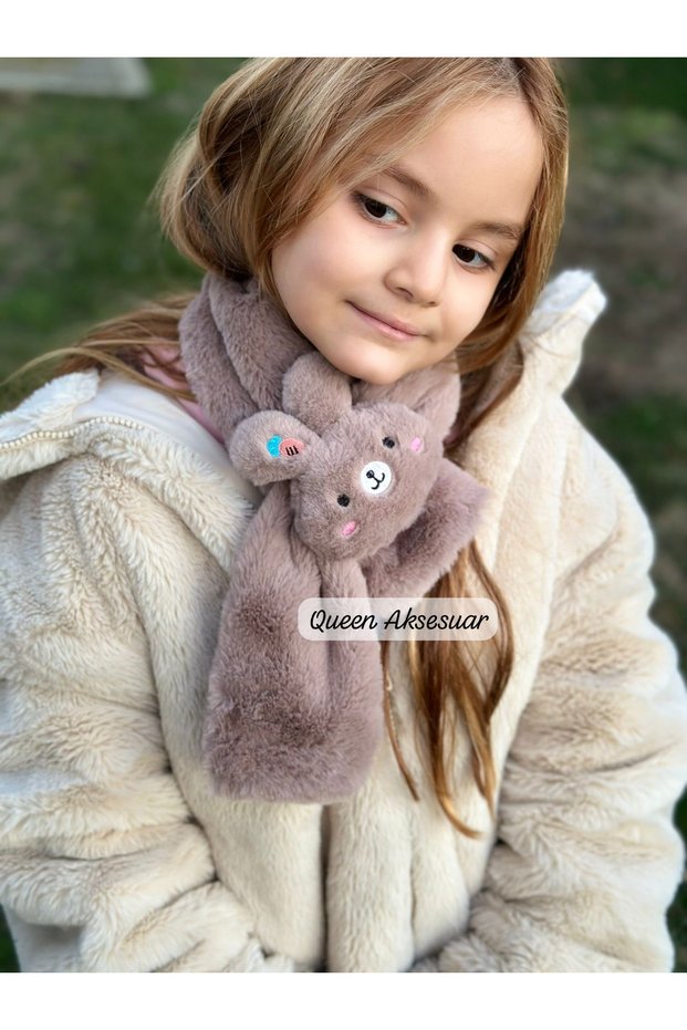 Boy Girl Children Plush Fur Furry Soft Bunny Toy Neck Collar Scarf Brown