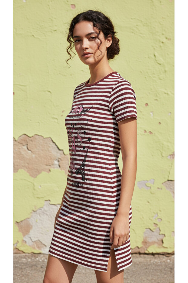 Striped Short Sleeve Nightgown Dress