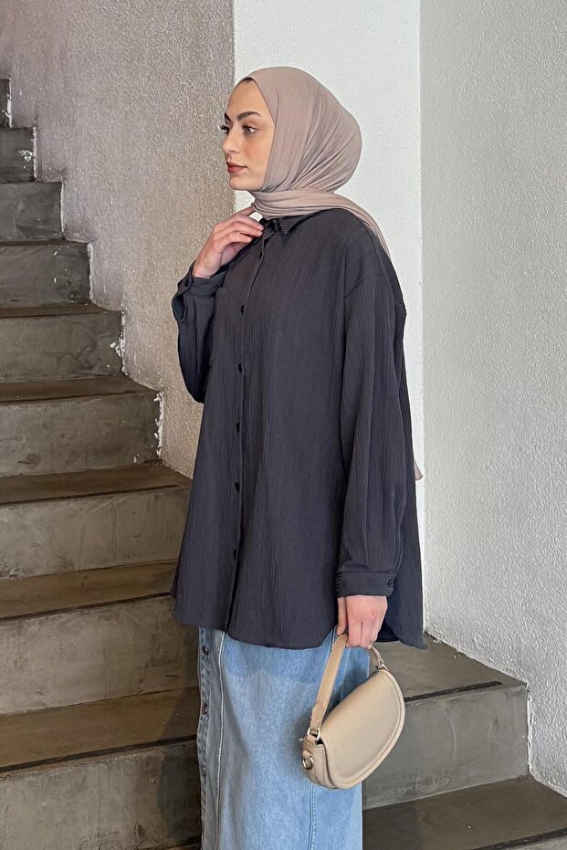 Kraşlı Gömlek Antrasit - 2