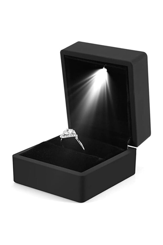 Engagement Ring LED Light Ring Box Jewelry Gift Box (Black)