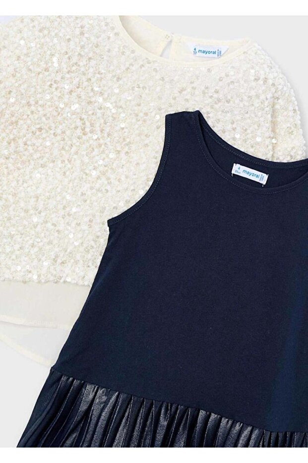 2 Parça Üstü Pullu Elbise - Lacivert - 2