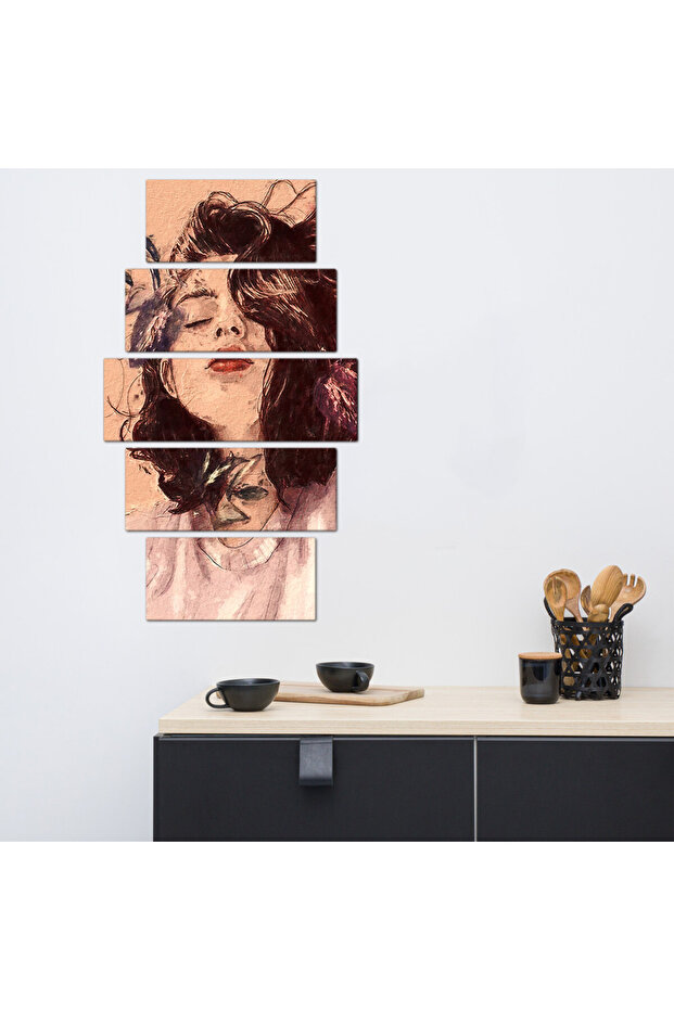 لوحه جداريه - رسمة فتاه فنيه - ٣٠٠٣٤ - مقسمه خمسة قطع متدرجه - 1