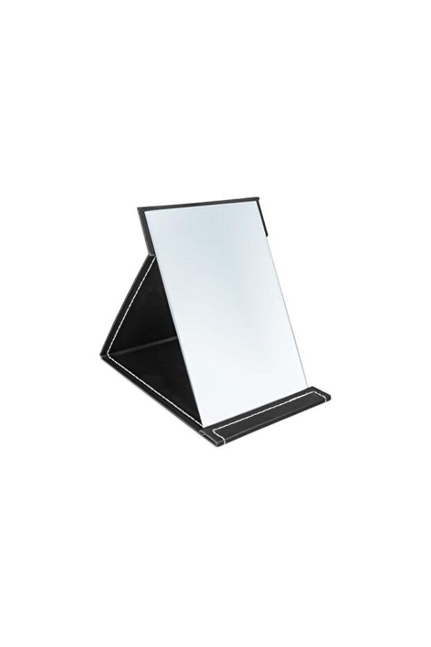 Makeup Mirror, 4.7x6.7 Inches Portable PU Leather Folding Desktop Vanity Mirror with Adjustable Stand for Vanity Table, Office, Travel (Black)