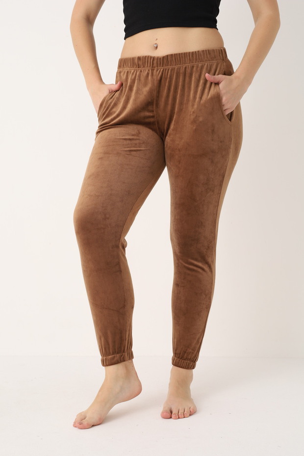 French Velvet Pajama Bottoms with Pockets - Elasticated Legs - (Altinay)