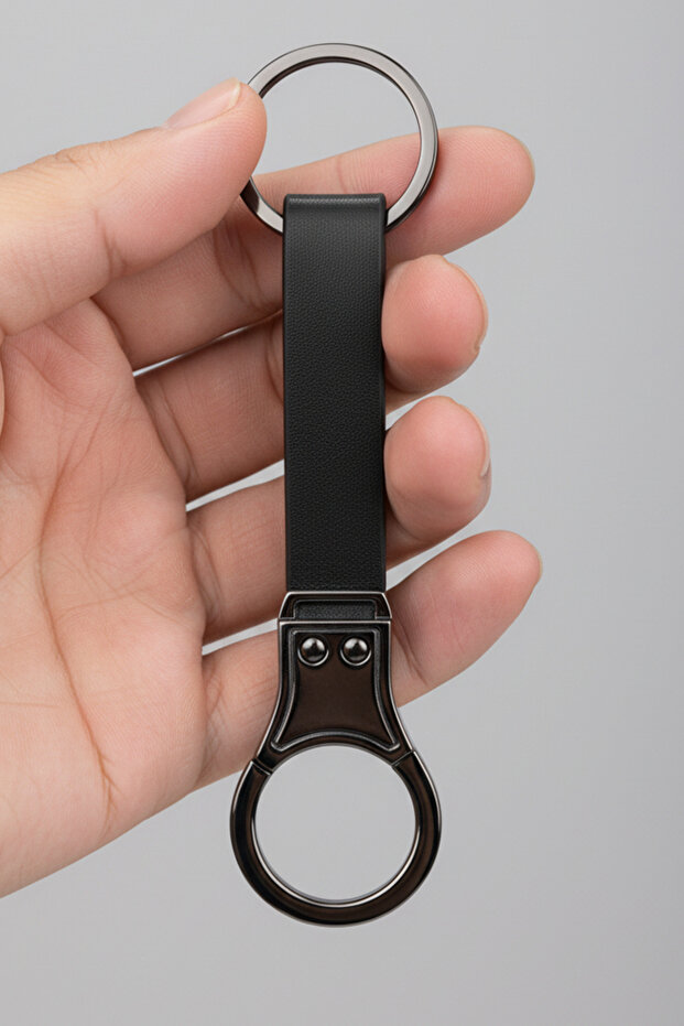 Functional Keychain That Can Be Attached to Belt and Bag, Leather and Smoked Metal Design