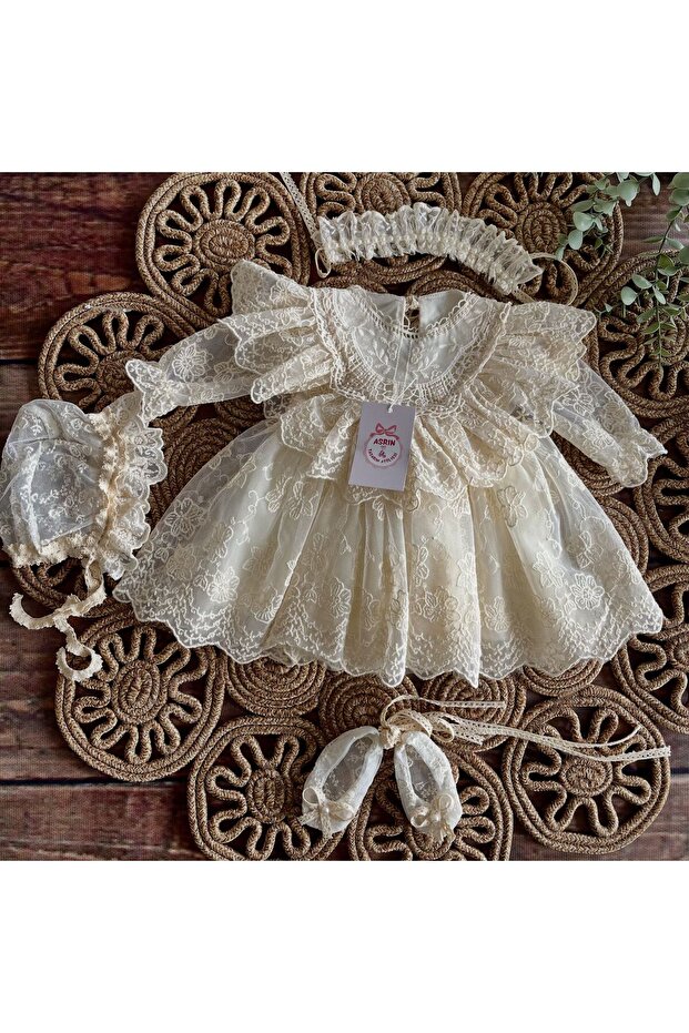 CREAM GIRL BABY RELIGIOUS CEREMONY SET DEFNE MODEL