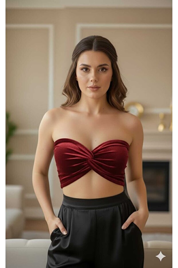 inci parlak kadife bralet büstiyer crop - 1
