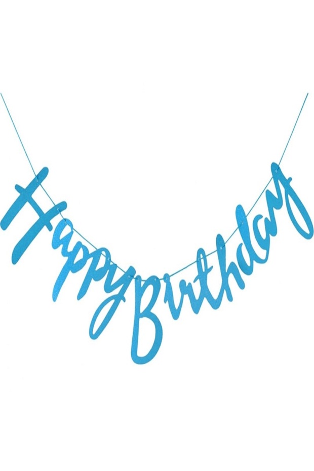 Makaron Blue Happy Birthday Calligraphy Lettering Banner Set 20*110 cm & Baby Blue Birthday Lettering Ornament
