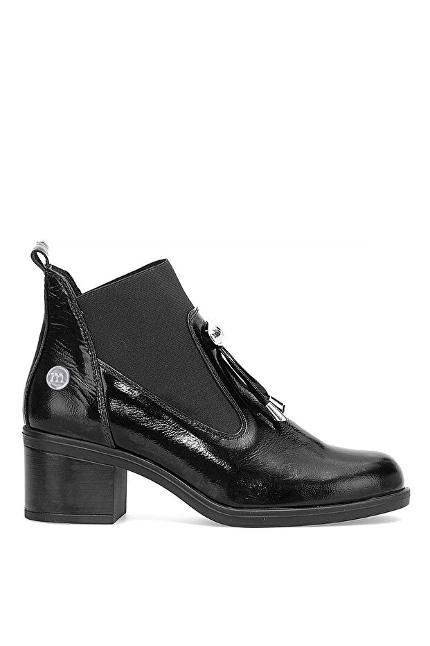 D25Kb-1805 Women's Genuine Patent Leather Heeled Boots Black