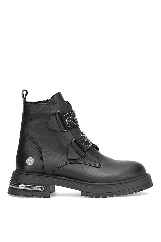 D25Kb-8175 Women's Genuine Leather Heeled Boots Black