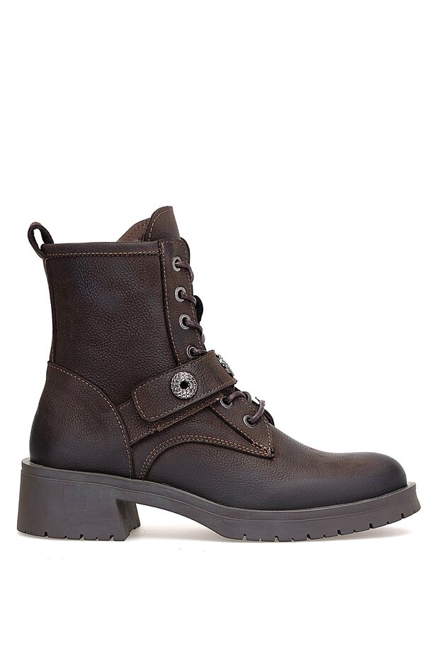 D25Kb-8410 Women's Genuine Nubuck Leather Heeled Boots Brown