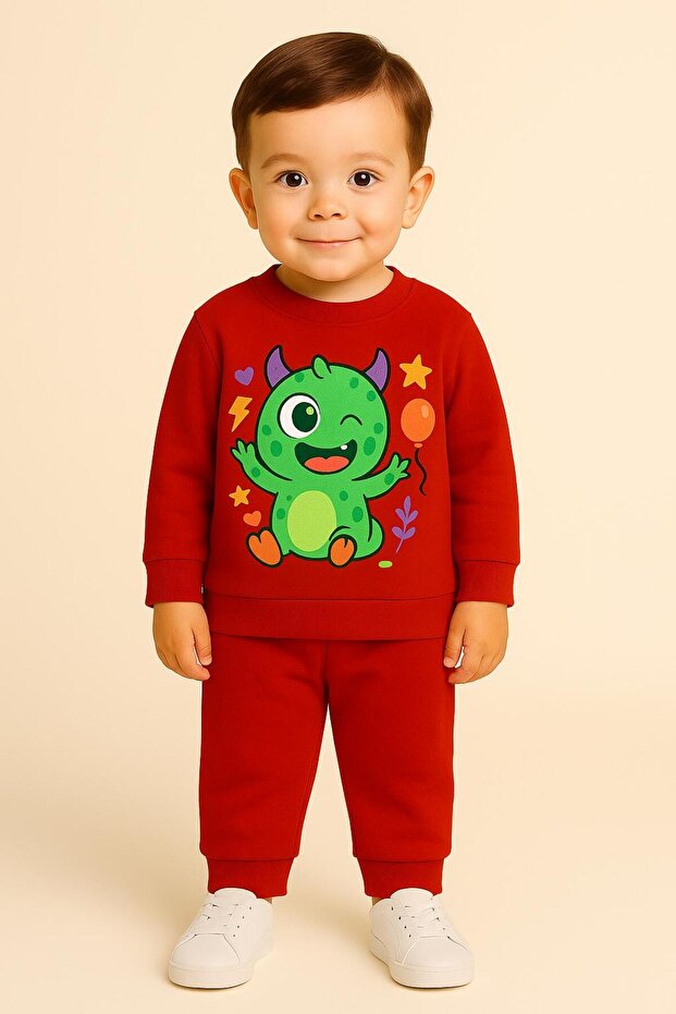 Cute Printed Long Sleeve Crew Neck Kids Tracksuit Set Unisex 3 4 5 6 7 8 9 10 11 12 Years Old