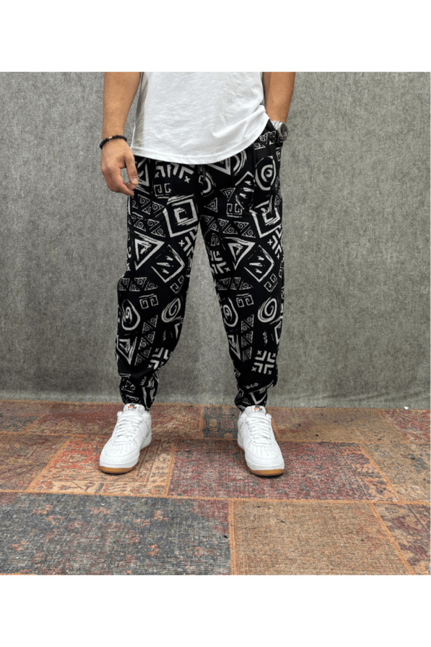Baggy Plaid Trousers with Elastic Waistband and Ribbed Detail on the Legs