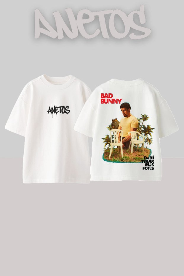 Bad Bunny 16 Design Back Printed Cotton White Oversize T-Shirt
