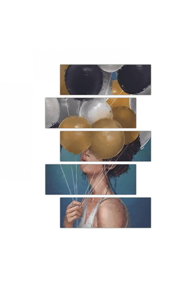 لوحه جداريه مودرن رسمة إمرأة مع بالونات - 300962 - مقسمه خمسة قطع متدرجه - 2